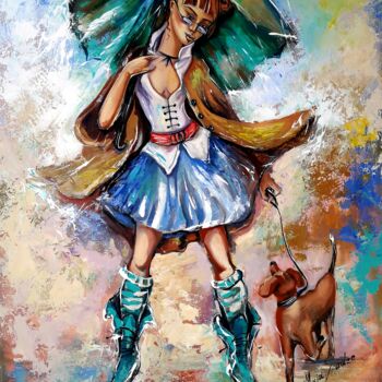 Malarstwo zatytułowany „Girl with a dog” autorstwa Maia Siradze, Oryginalna praca, Akryl