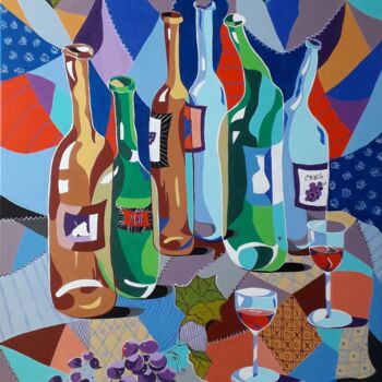 Painting titled "Drunk bottles" by Maia Siradze, Original Artwork, Oil