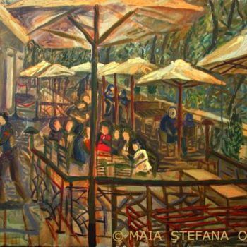 Painting titled "Terasse d'ete" by Maia Stefana Oprea, Original Artwork, Oil