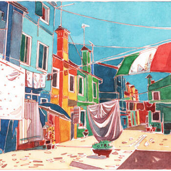 Painting titled "Streets of Venice" by Daria Maier, Original Artwork, Watercolor