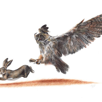 Dessin intitulée "Eurasian Eagle-owl…" par Daria Maier, Œuvre d'art originale, Stylo à bille
