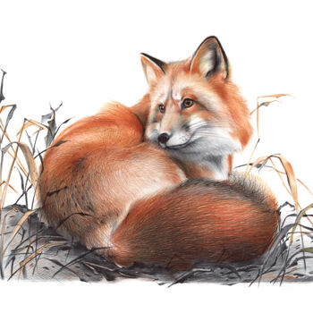 Drawing titled "Red Fox III (Realis…" by Daria Maier, Original Artwork, Ballpoint pen
