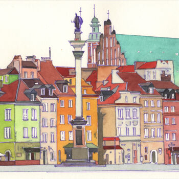Pintura intitulada "Colors of Warsaw" por Daria Maier, Obras de arte originais, Aquarela