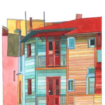 Картина под названием "La Boca, Neighborho…" - Daria Maier, Подлинное произведение искусства, Акварель