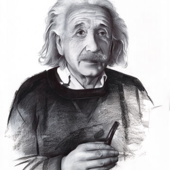 Dessin intitulée "Albert Einstein" par Daria Maier, Œuvre d'art originale, Stylo à bille