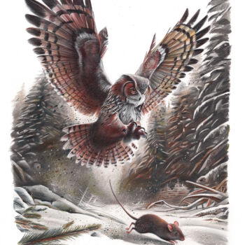 Disegno intitolato "The Owl And The Mou…" da Daria Maier, Opera d'arte originale, Biro