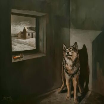 Peinture intitulée "La peur du loup" par Bernard Maignan, Œuvre d'art originale, Acrylique