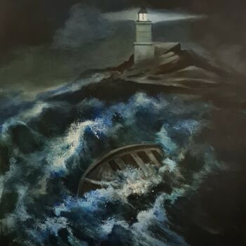 Painting titled "La barque perdu" by Bernard Maignan, Original Artwork, Acrylic