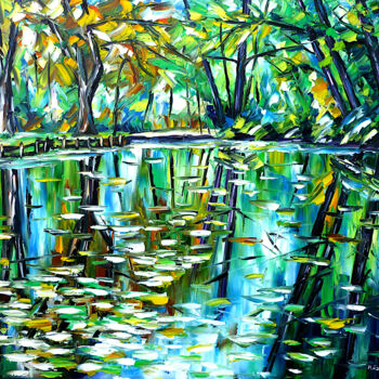 Malerei mit dem Titel "Herbst im Spreewald" von Mirek Kuzniar, Original-Kunstwerk, Öl