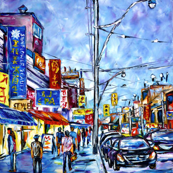 Schilderij getiteld "Toronto, Chinatown…" door Mirek Kuzniar, Origineel Kunstwerk, Olie