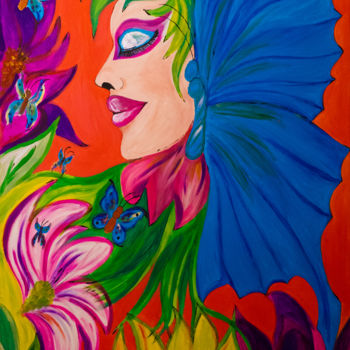 Painting titled "Butterfly Woman" by Mirna Oliveira, Original Artwork, Acrylic
