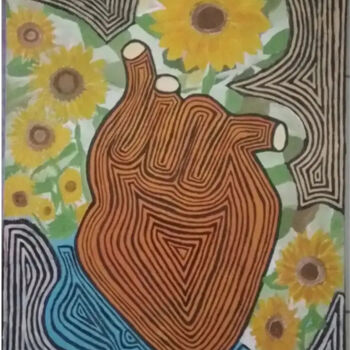 Pintura intitulada "Coração e Girassóis" por Mailson Souza, Obras de arte originais, Acrílico