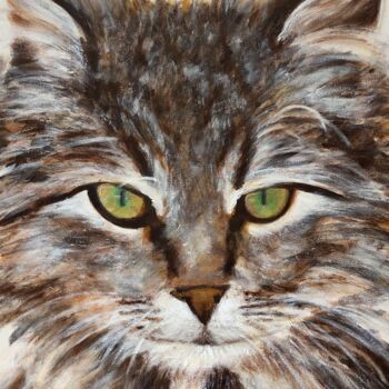 Painting titled "Chat norvégien" by Maïlys Painting, Original Artwork, Acrylic Mounted on Wood Stretcher frame
