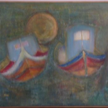 Painting titled "les bateaux maltais" by Mai, Original Artwork, Oil