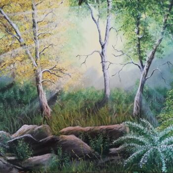 Painting titled "La forêt" by Mairet, Original Artwork, Acrylic