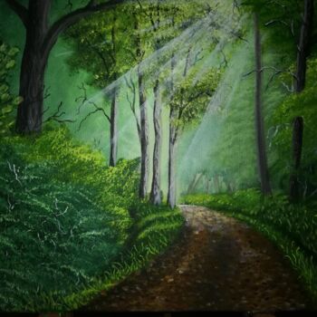 Painting titled "Perdu dans la forêt" by Mairet, Original Artwork, Acrylic