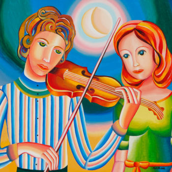 Painting titled "Moonlight couple" by Mairim Perez Roca, Original Artwork, Acrylic