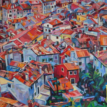 Ζωγραφική με τίτλο "City Roofs" από Maja Djokic Mihajlovic, Αυθεντικά έργα τέχνης, Λάδι
