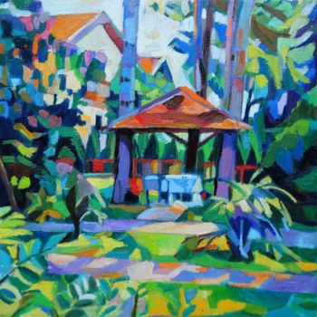 Malerei mit dem Titel "Summer Yard" von Maja Djokic Mihajlovic, Original-Kunstwerk, Öl
