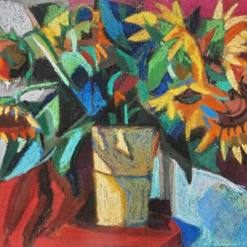 Dessin intitulée "Sunflowers" par Maja Djokic Mihajlovic, Œuvre d'art originale, Pastel