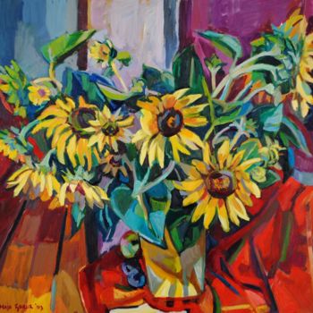 Peinture intitulée "Sunflowers V" par Maja Djokic Mihajlovic, Œuvre d'art originale, Huile