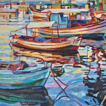 「Fishing boats」というタイトルの絵画 Maja Djokic Mihajlovicによって, オリジナルのアートワーク, オイル
