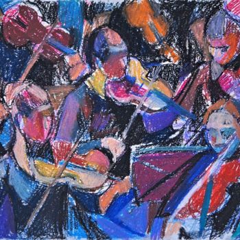 Dessin intitulée "Violinists" par Maja Djokic Mihajlovic, Œuvre d'art originale, Pastel