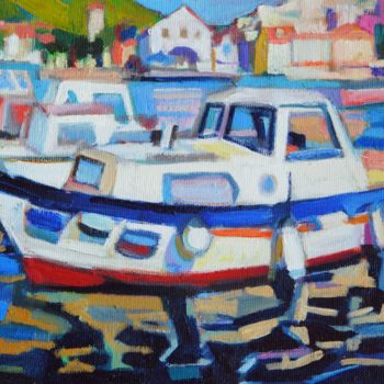 Pintura intitulada "Old Boat , Hvar isl…" por Maja Djokic Mihajlovic, Obras de arte originais, Óleo