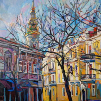Peinture intitulée "Yellow street # 2" par Maja Djokic Mihajlovic, Œuvre d'art originale