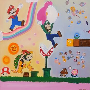 Pittura intitolato "Nintendo World" da Maja Flügel, Opera d'arte originale, Acrilico Montato su Telaio per barella in legno