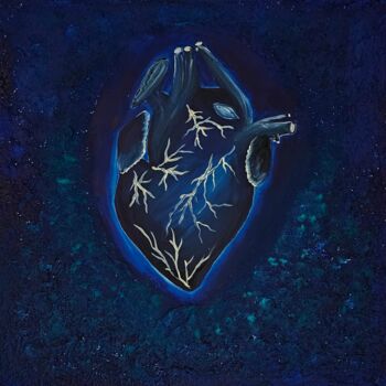 Painting titled "The Blue Heart" by Maja Flügel, Original Artwork, Acrylic Mounted on Wood Stretcher frame
