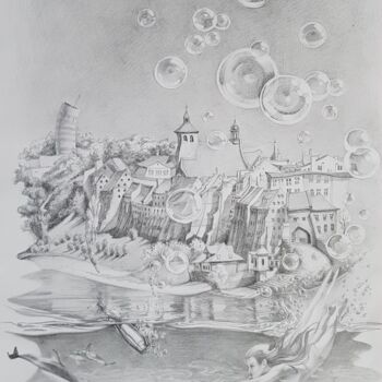 Drawing titled "Anioł wspomnień. Ry…" by Maja Wolf, Original Artwork, Pencil Mounted on Wood Stretcher frame