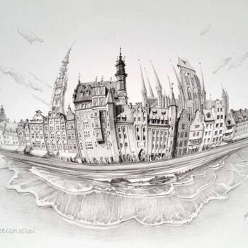 Rysunek zatytułowany „Gdańsk. Zakrzywiona…” autorstwa Maja Wolf, Oryginalna praca, Ołówek
