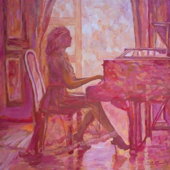 Painting titled "ON PIANO" by Majd Kayali, Original Artwork