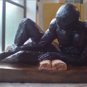 Sculpture titled "Man Reading II" by Majd, Original Artwork, Terra cotta