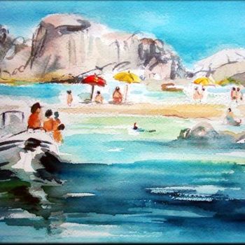 Peinture intitulée "Ecueils marins ...…" par Majo, Œuvre d'art originale, Aquarelle