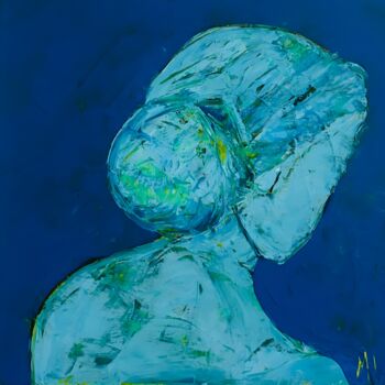 Painting titled "Lady in Blue" by Majo Portilla, Original Artwork, Acrylic Mounted on Wood Stretcher frame