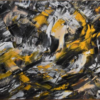 Painting titled "Black & Yellow moti…" by Maka Kvartskhava (Stillwhite), Original Artwork, Oil