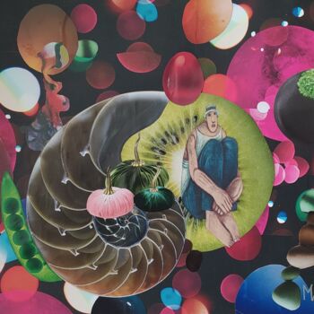 Collagen mit dem Titel "Dans ma bulle" von Makalo, Original-Kunstwerk, Collagen