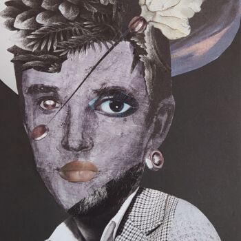 Collages intitulée "Portrait garçon" par Makalo, Œuvre d'art originale, Collages Monté sur Panneau de bois