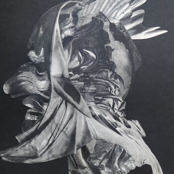Collages intitulée "Statue du guerrier" par Makalo, Œuvre d'art originale, Collages Monté sur Autre panneau rigide