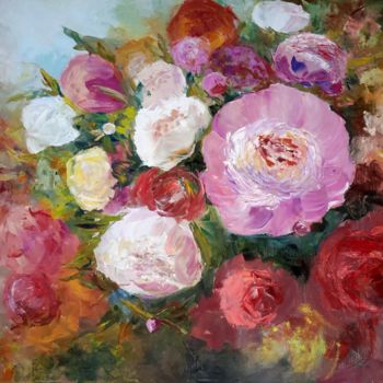 Painting titled "Peonies" by Lana Makarchenko, Original Artwork, Oil