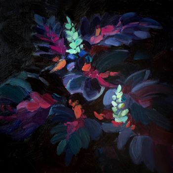 Painting titled "Night flowers" by Tanya Muna, Original Artwork, Oil
