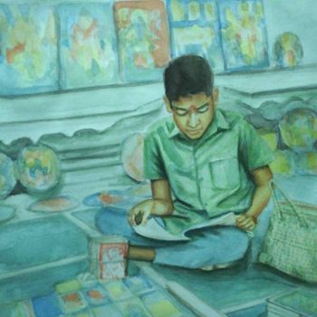 Картина под названием "A sales boy" - Sreenivasa Ram Makineedi, Подлинное произведение искусства, Масло