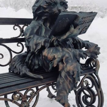 Скульптура под названием "Кот-Бегемот на скам…" - Максим Дергачев, Подлинное произведение искусства, Металлы