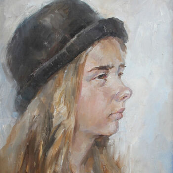 Malerei mit dem Titel ""The girl in a hat."" von Maksim Echein, Original-Kunstwerk, Öl