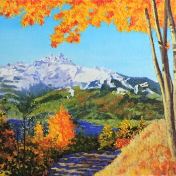 Картина под названием "Золотая пора в горах" - Максим Федькин, Подлинное произведение искусства, Масло
