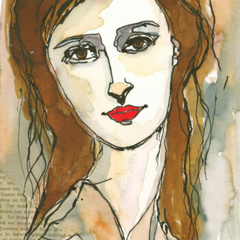 Painting titled "ADRIENNE femme woma…" by Mala, Original Artwork, Watercolor
