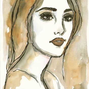 Painting titled "SOPHIE woman femme" by Mala, Original Artwork, Watercolor