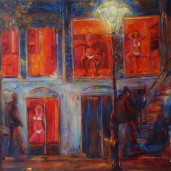 Картина под названием ""Red lights of Amst…" - Malakhova Sveta, Подлинное произведение искусства, Масло